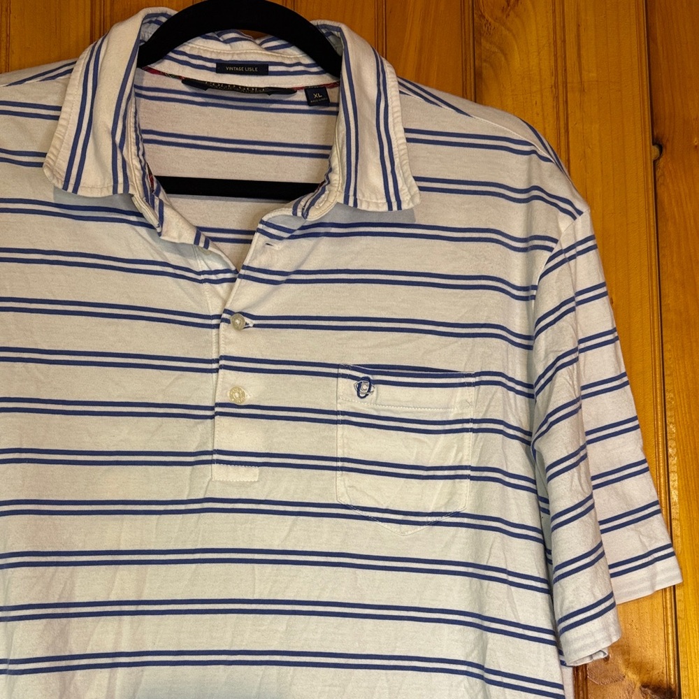 Polo Golf Ralph Lauren Vintage Lisle Striped Polo Shirt in Blue and White - Picture 8 of 11